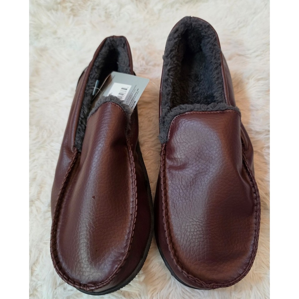 NWT Muk Luks Men's Moccasin Slippers – Brown Faux Leather – Size Large (12-13)